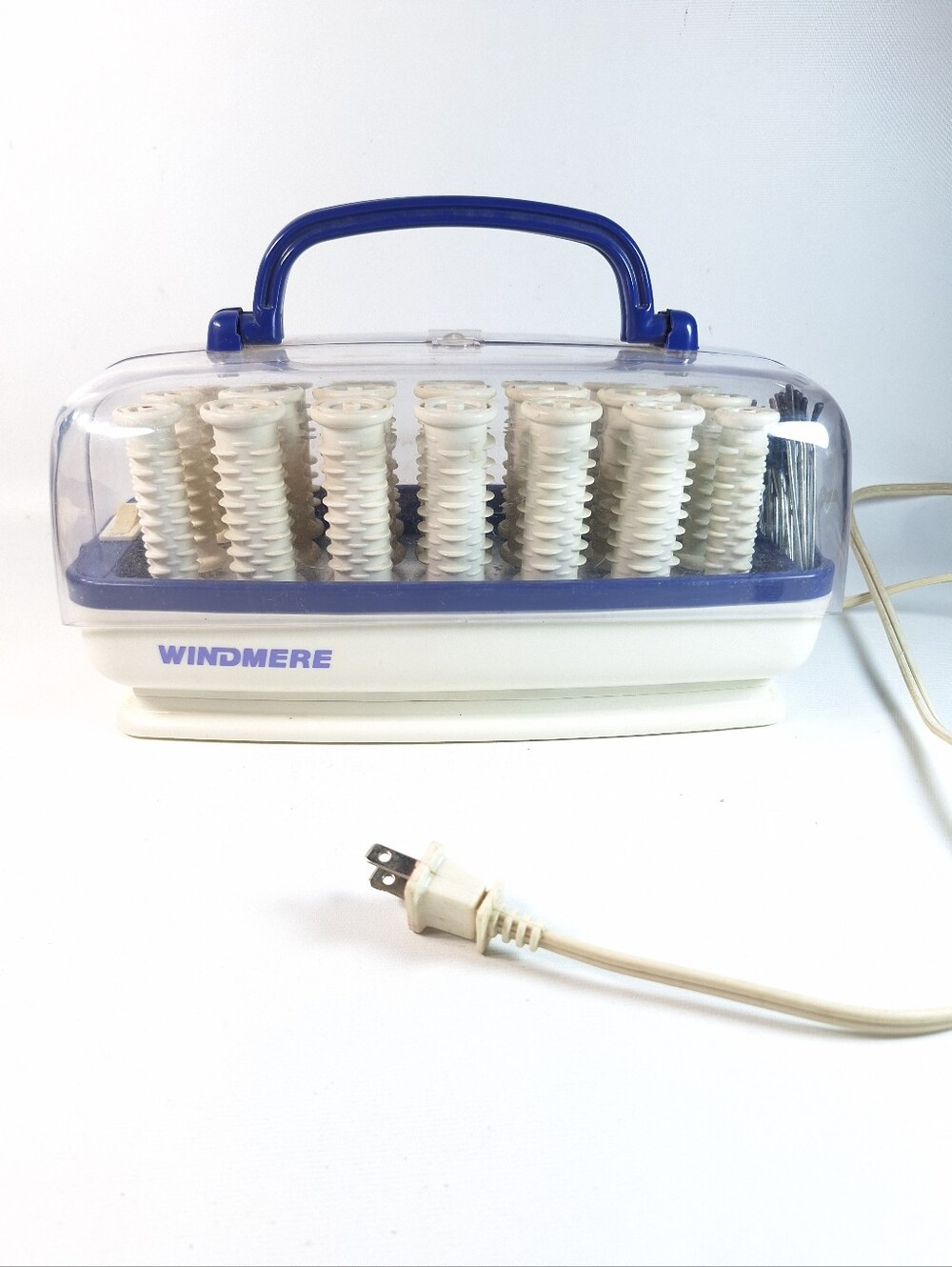 Vintage Windmere Hot Rollers Hair Setter HHS-21 Blue White Euro Style 21 Ribbed